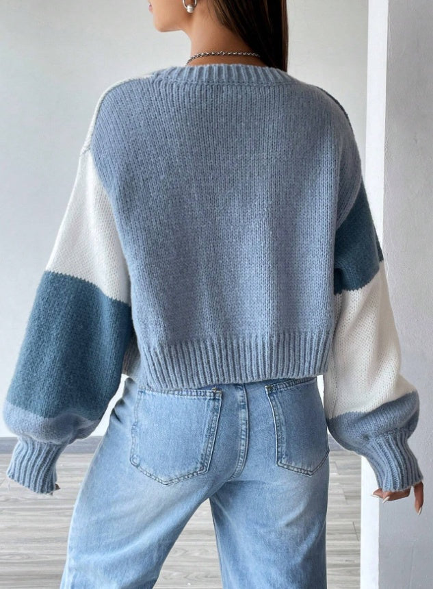 Flirla Colorblock Drop Shoulder Duster Cardigan,Long Sleeve Tops