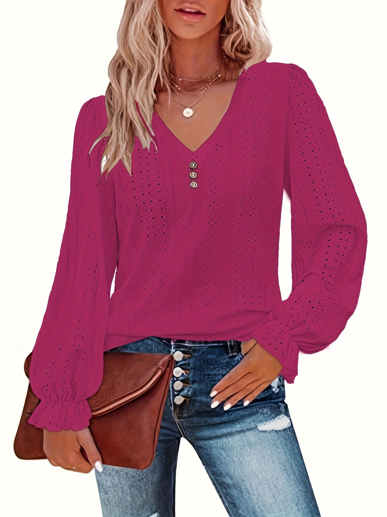 Hollowed Leisure Pleated Sleeve Top