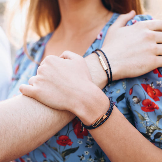 Stainless Steel Braided Leather Rope Couple Bracelets