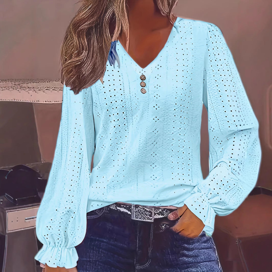Hollowed Leisure Pleated Sleeve Top