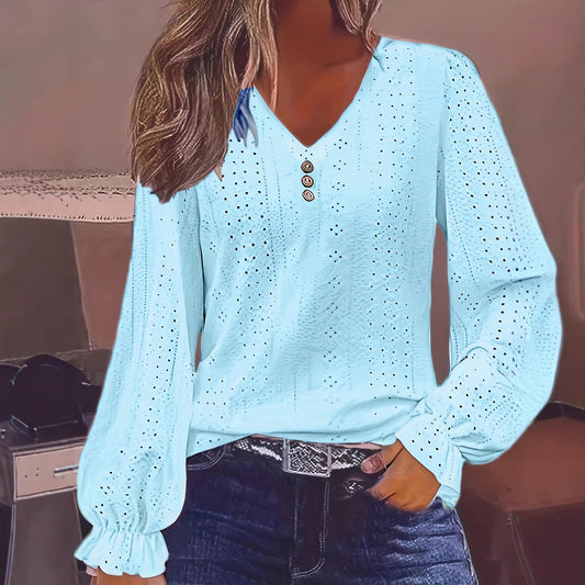 Hollowed Leisure Pleated Sleeve Top
