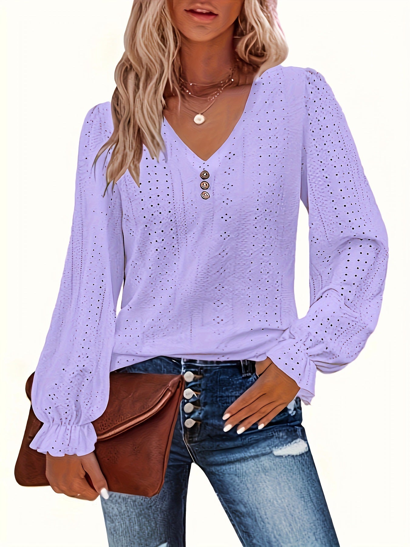 Hollowed Leisure Pleated Sleeve Top
