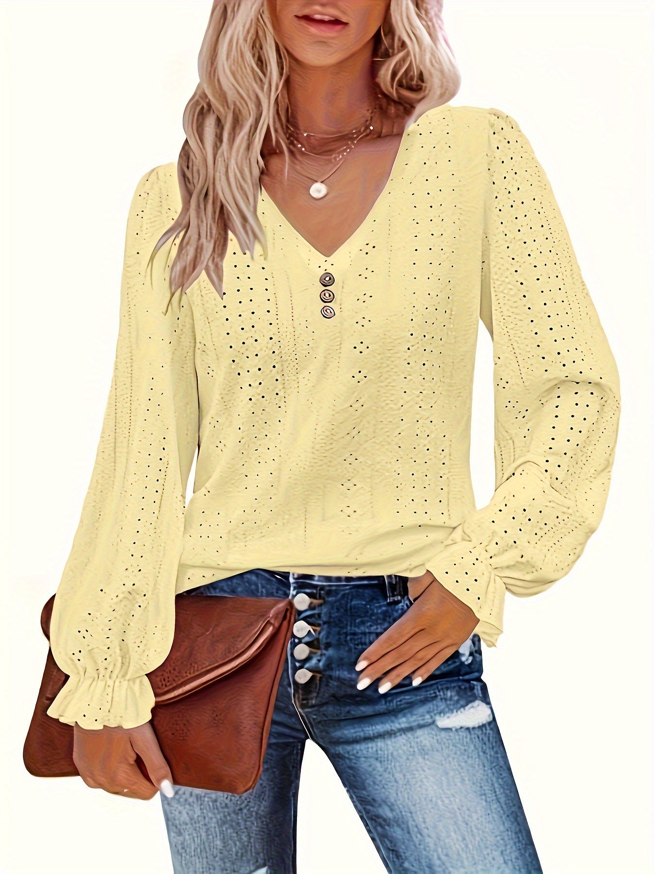 Hollowed Leisure Pleated Sleeve Top