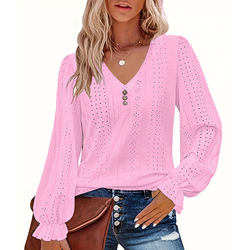Hollowed Leisure Pleated Sleeve Top