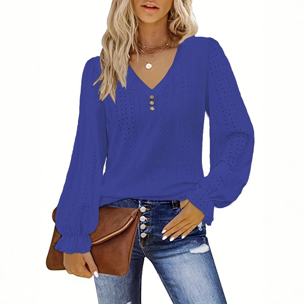 Hollowed Leisure Pleated Sleeve Top