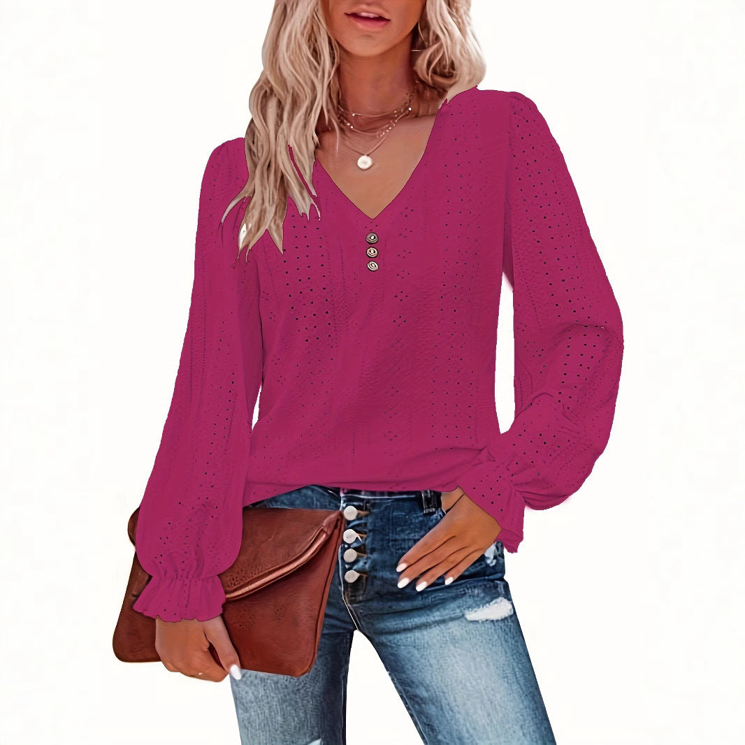 Hollowed Leisure Pleated Sleeve Top