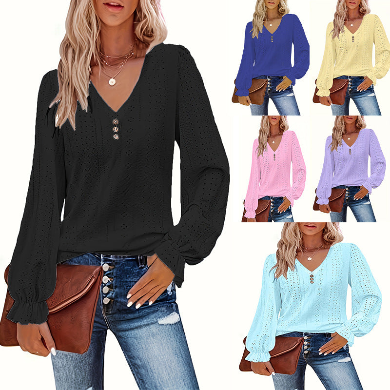 Hollowed Leisure Pleated Sleeve Top