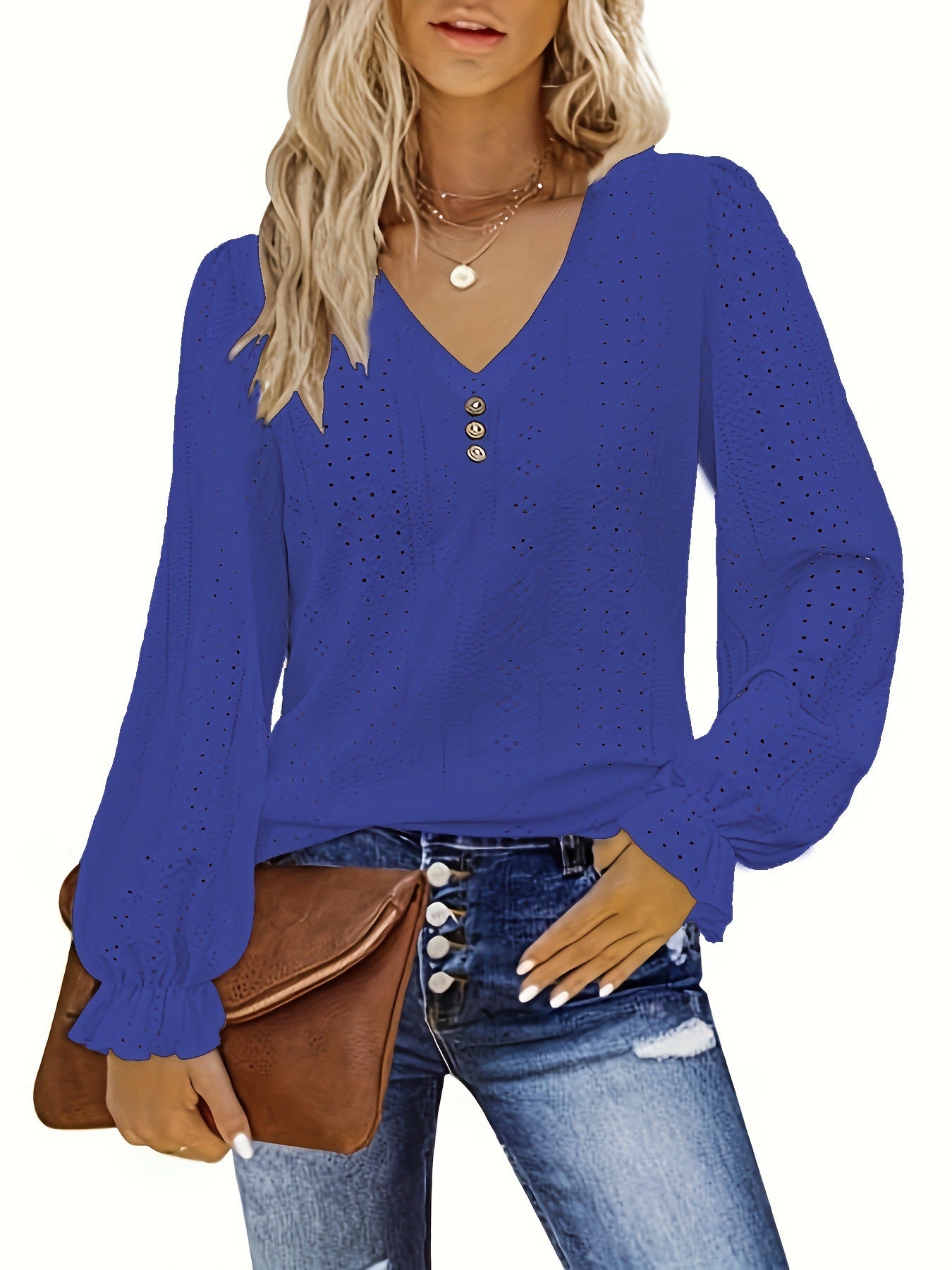 Hollowed Leisure Pleated Sleeve Top