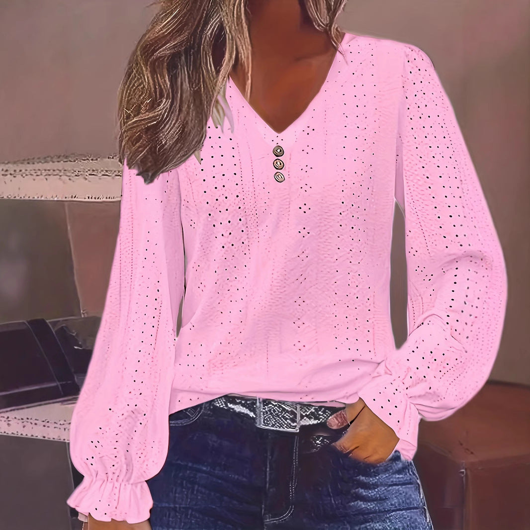 Hollowed Leisure Pleated Sleeve Top